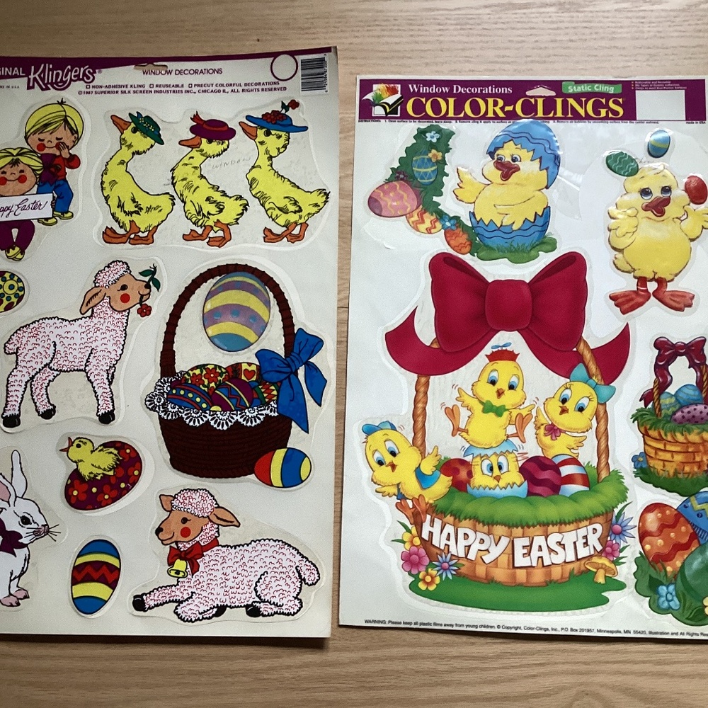 Vtg Set of 2 Easter Window Clings “Klingers” Color Clings